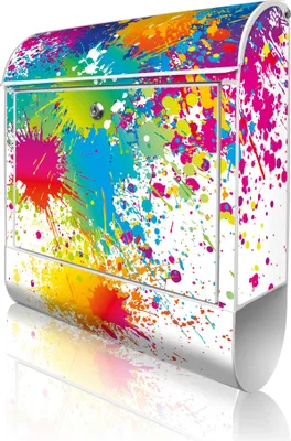 Produktbild von banjado Design Briefkasten Stahl weiß mit Zeitungsfach pulverbeschichtet "Farbspritzer" 38x46x12,5cm & 2 Schlüssel - Postkasten A4 Einwurf inkl. Montagematerial [BKW 10308]