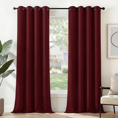 Produktbild von Deconovo Blickdichter Vorhang mit Ösen Übergardinen Thermogardine Rot – Größe H290 x B140 cm (2er Pack)
