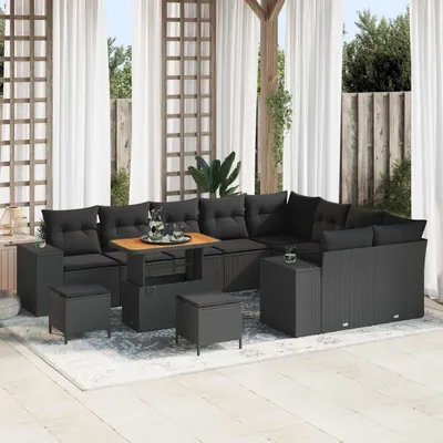 Immagine prodotto di vidaXL Set di divani da giardino con cuscini con contenitore 12 pezzi Nero