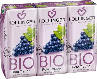 Image de Jus de raisin rougepour l'école 3x200ml - parfait pour chaque boîte à goûter - petit désaltérant pratique - avec paille de Höllinger Juice