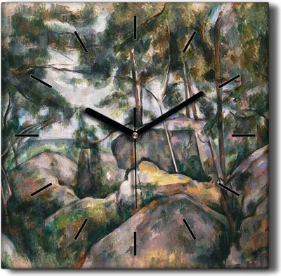 Produktbild von Coloray Hodiny Unikátní 30x30 cm  Tiché hodiny Pro obývací pokoj a kuchyň Nástěnné hodiny Plátno Černé ručičky hodin - Skály v lese Cézanne