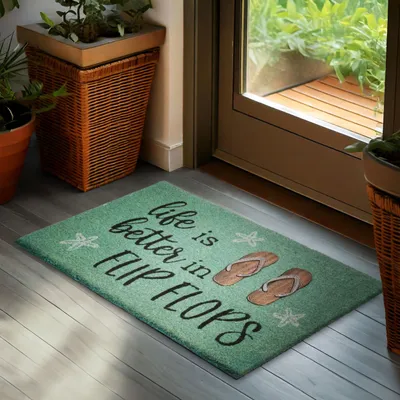 Immagine prodotto di BRUBAKER Zerbino Life is Better in Flip Flops - 45x75 cm Zerbino antipolvere in cocco - Antiscivolo e resistente alle intemperie - Turchese