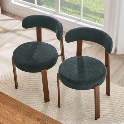 Image de OKWISH Chaise de Salle à Manger - Chaise Rétro Noire avec Dossier Courbé et Pieds en Bois, Design Vintage