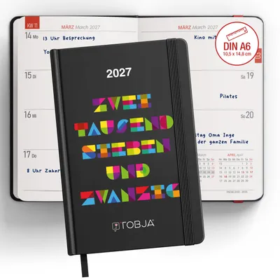 Produktbild von Taschenkalender 2027 A6 Mosaik bunt - 1 Woche 2 Seiten,Hardcover, Lesebändchen & Gummiband