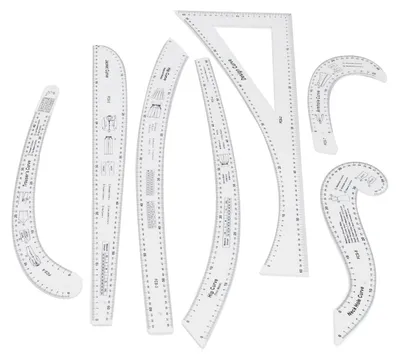Zdjęcie produktu dla Omgoods - Zestaw linijek, 7 sztuk - Francuska krzywa, linijka do szycia, linijka do odzieży, linijka krawiecka, skala o wysokiej dokładności, linijka do wykrojów