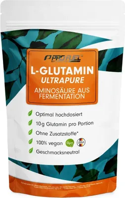 Produktbild von ProFuel L-Glutamin Ultrapure | 500 g | höchste Reinheit von über 99,9% | hochdosiert | aus Fermentation | vegan