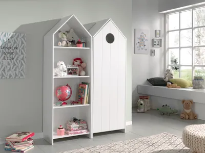 Image de CASAMI Set 2 pcs. composé de : Armoire à étagères, armoire à 1 porte avec façade en blanc