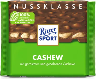 Produktbild von Ritter Sport Cashew geröstet und gesalzene Cashews in Schokolade 100g