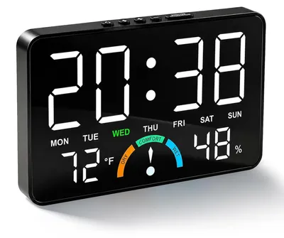 Digitalwecker mit LED-Display, Temperatur, Luftfeuchtigkeit, 5 Helligkeitsstufen