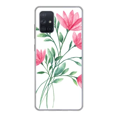 Produktbild von MuchoWow® Handyhülle Schutzhülle Hülle für Samsung Galaxy A51 Blumen - Aquarell - Rosa Silikon Softcase Handy Hülle - Schutzabdeckung