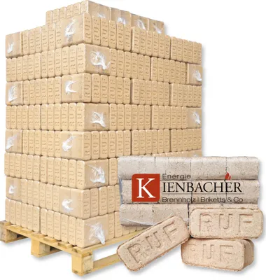 Produktbild von 1000 kg RUF Briketts Hartholzbriketts aus Buche und/oder Eiche | 100 x 10 kg Holzbrikett auf Palette | Energie Kienbacher®