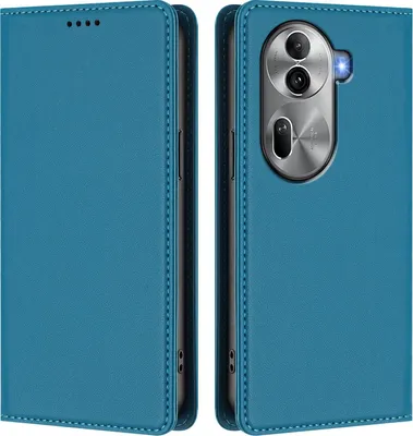 Image de Étui en cuir pour Oppo Reno11 Pro 5G, étui à rabat magnétique en cuirPolyuréthaneavec support, bleu lac