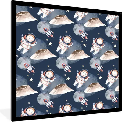 Produktbild von MuchoWow® Gerahmtes Poster Astronaut - Rakete - Weltraum - Kinder - Jungen - Mädchen - Kinder 40x40 cm - Poster mit Schwarzem Bilderrahmen Wandposter Rahmen Foto Bilder - Mit Rahmen - Wanddekoration Schlafzimmer
