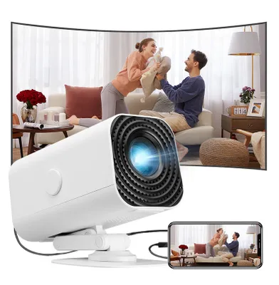 Produktbild von ZELURXX Tragbar Beamer mit Ständer, Anhebbar, HD, WLAN-Unterstützung, USB-Stromversorgung, 3D-Surround, Weiß