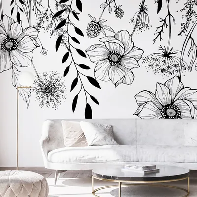 Produktbild von Vlies Fototapete Blumen Natur 400x280 cm Tapeten Wandtapete XXL Blätter schwarz weiß Botanik b-C-10123-a-a