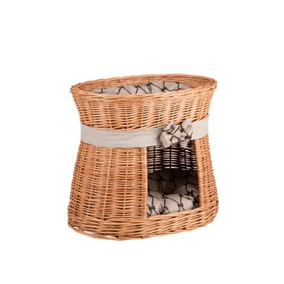 Produktbild von Ovale Katzenhütte in Naturfarbe / Katzenkorb / Katzenturm 50X40 H45 CM