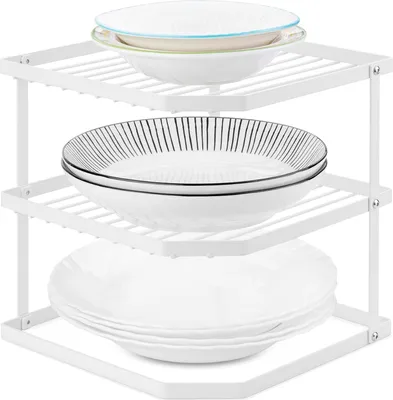 Immagine prodotto di Scaffale angolare da cucina - soluzione di archiviazione a 3 strati - bianco - multifunzionale