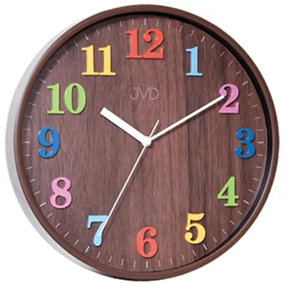 Produktbild von JVD HA49.2 Wanduhr Quarz für Kinder leise ohne Ticken in dunkler Holz-Optik