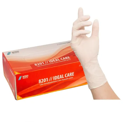 Produktbild von NITRAS® unisex Einmalhandschuhe IDEAL CARE weiß Größe M 100 St.