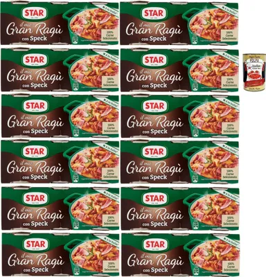 Produktbild von Star il mio Gran Ragù con geräucherter Schinken, mit 100% italienischem Fleisch, N.1 in Italien, 12x Packung mit 3 Dosen à 100g + Italian Gourmet polpa 400gr