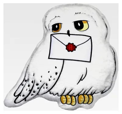 Produktbild von Harry Potter Kissen - Hedwig mit Brief Plüsch Eule Dekokissen Zierkissen Kopfkissen Sitzkissen Weiß 40 x 40 cm
