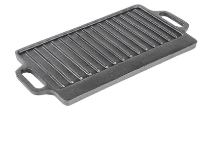Produktbild von Gusseisen Pfanne Grillplatte rechteckig 40 x 20,5 cm massiv 2,7 kg mit Griffen für BBQ Grill Gasherd Induktion Backofen gleichmäßige Hitze Pfanne Bratplatte