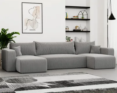 Produktbild von Wohnlandschaft mit Schlaffunktion Schlafsofa LUNA in Stoff Poso Hellgrau