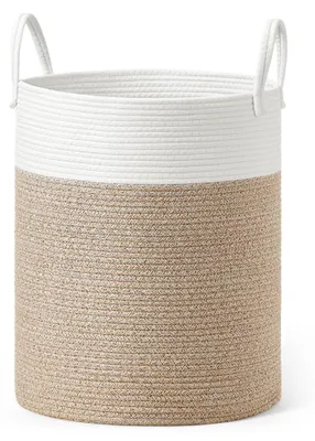Produktbild von SONGMICS Wäschekorb, Wäschesammler, Baumwollseil, 60 L – Weiß + Graubraun