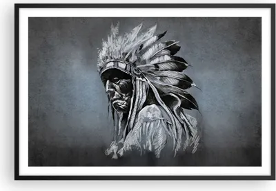 Produktbild von Gerahmtes Poster - Schwarzer Rahmen - Inder Feder Mann - 91,5x61 cm - Wand Bild - Wanddeko - Wandbilder - Kunstposter - Wandposter - Bilderrahmen - Bilder - Kunstdruck Wanddekoration - P2BAA91x61-4914