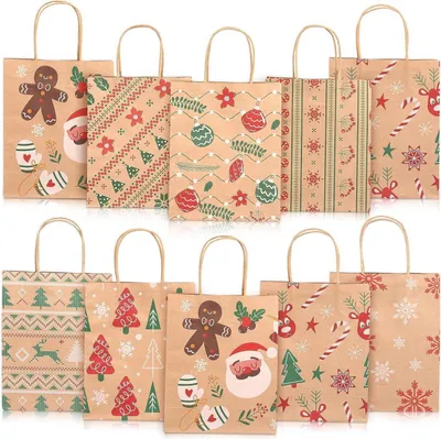 Produktbild von 24er Set Weihnachtsgeschenktüten Kraftpapier Weihnachtsdeko 23x18,5x8,5 cm
