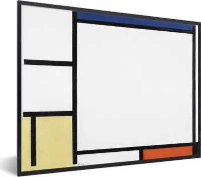 Produktbild von MuchoWow® MuchoWow® Gerahmtes Poster Komposition mit Blau, Gelb, Schwarz und Rot - Piet Mondrian 80x60 cm - Poster mit zchwarzem Bilderrahmen - Schwarzem - Mit Gestell