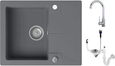 Produktbild von Granmaster Caro Granitspüle mit Armatur 1 Becken mit Siphon in 3 Farben - Spülbecken Arbeitsplatte Küche Waschbecken mit Wasserhahn, Titan