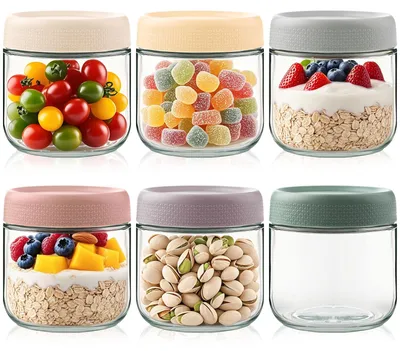 6er-Set Glasbehälter 350 ml stapelbar auslaufsicher