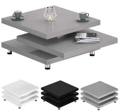 Produktbild von CASARIA® Couchtisch New York 72x72cm Wohnzimmertisch Grau Hochglanz Design Modern 360° drehbare Tischplatte höhenverstellbare Füße MDF Sofatisch Cube
