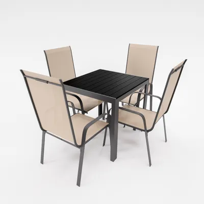 Produktbild von Gartenmöbel Set Alu Tisch 5-tlg. 4x Stapelsessel Essgruppe Gartenset beige Sitzgruppe