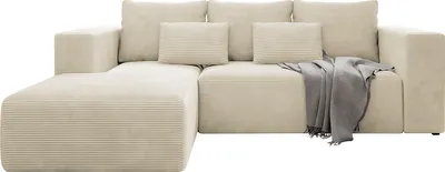 Produktbild von MIRJAN24 Ecksofa Stripes, Sofa mit Bettkasten und Schlaffunktion, L-Form, Rückenlehne in Form beweglicher Kissen (Farbe: Poso 100, Seite: Links)