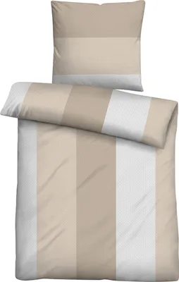 Produktbild von Satin-Bettwäsche - Taupe - Beige - Weiß - 135 x 200 cm - mit Reißverschluss