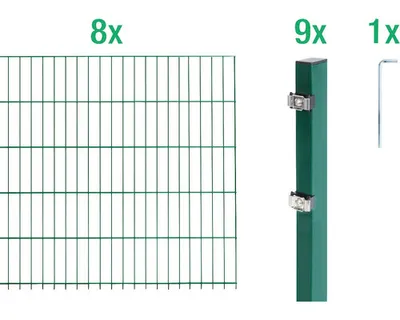 Obrázek produktu pro Alberts 651299 Doppelstabmattenzaun als 18 tlg. Zaun-Komplettset, grün, Höhe 140 cm, Länge 16 m