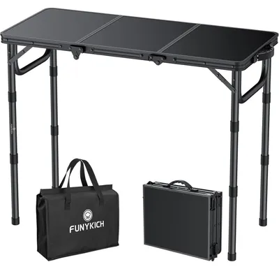 Productafbeelding van Opklapbare tafel, aluminium en MDF, 87x40 cm, 3 verstelbare hoogtes, zwart, geschikt voor buiten, camping en picknick