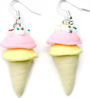 Produktbild von Eis Waffeleis Ohrringe Miniblings Eiscreme Kugeleis 2 Kugeln gelb rosa Waffel
