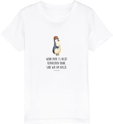Produktbild von Mr. & Mrs. Panda Kleinkinder T-Shirt Wenn Papa es nicht reparieren kann, sind wir am Arsch 12-14 Jahre (152/164) - Weiß - Geschenk, Kindershirt, Pinguin, Öko Kinder