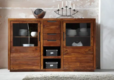 Produktbild von MASSIVMOEBEL24 Highboard Sheesham 198x45x125 walnuss lackiert DUKE #113