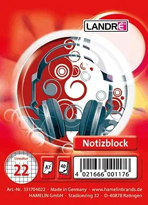 Produktbild von LANDRÉ Spiralnotizblock DIN A7 40 Blatt kariert