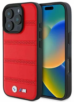 Zdjęcie produktu dla Etui BMW M Perforated Stitched do iPhone 16 Pro MagSafe czerwony
