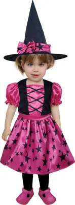 Immagine prodotto di Strega Halloween Costume Baby Rosa Nero Stelle Cappello Incantevole Magia Vestiti Carini, Taglia: 86/92 Colore: Rosa