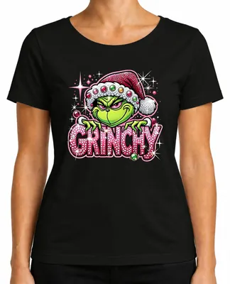 Produktbild von Grinchy Weihnachten Strass Glitzer Rosa Bling Lustig Geschenk Xmas Damen T-Shirt, Schwarz, M
