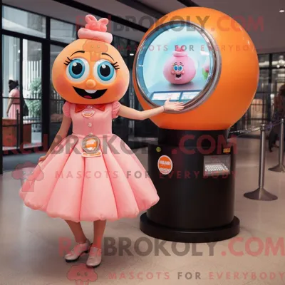 Imagen del producto de Personaje REDBROKOLY mascota de una máquina de chicles Peach vestida con una falda acampanada y relojes inteligentes