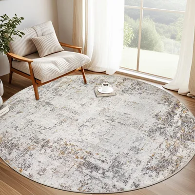 Productafbeelding van Beige Abstract Rond Tapijt van 200 cm, Wasbaar en Antislip