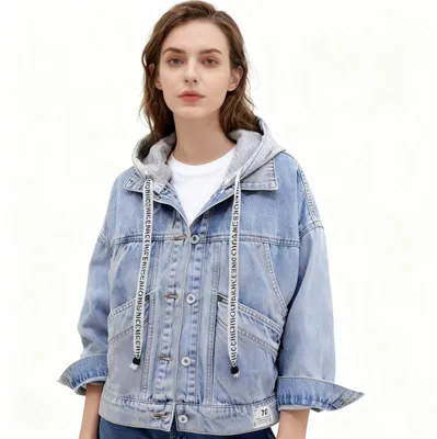 Produktbild von Damen Jeansjacke - Abnehmbare Kapuze, Vintage Design, Lässig, Langarm