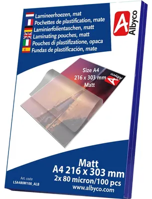 Produktbild von 100x Albyco matte Laminiertaschen - A4, 216x303mm - St. 2x80 (160) μm